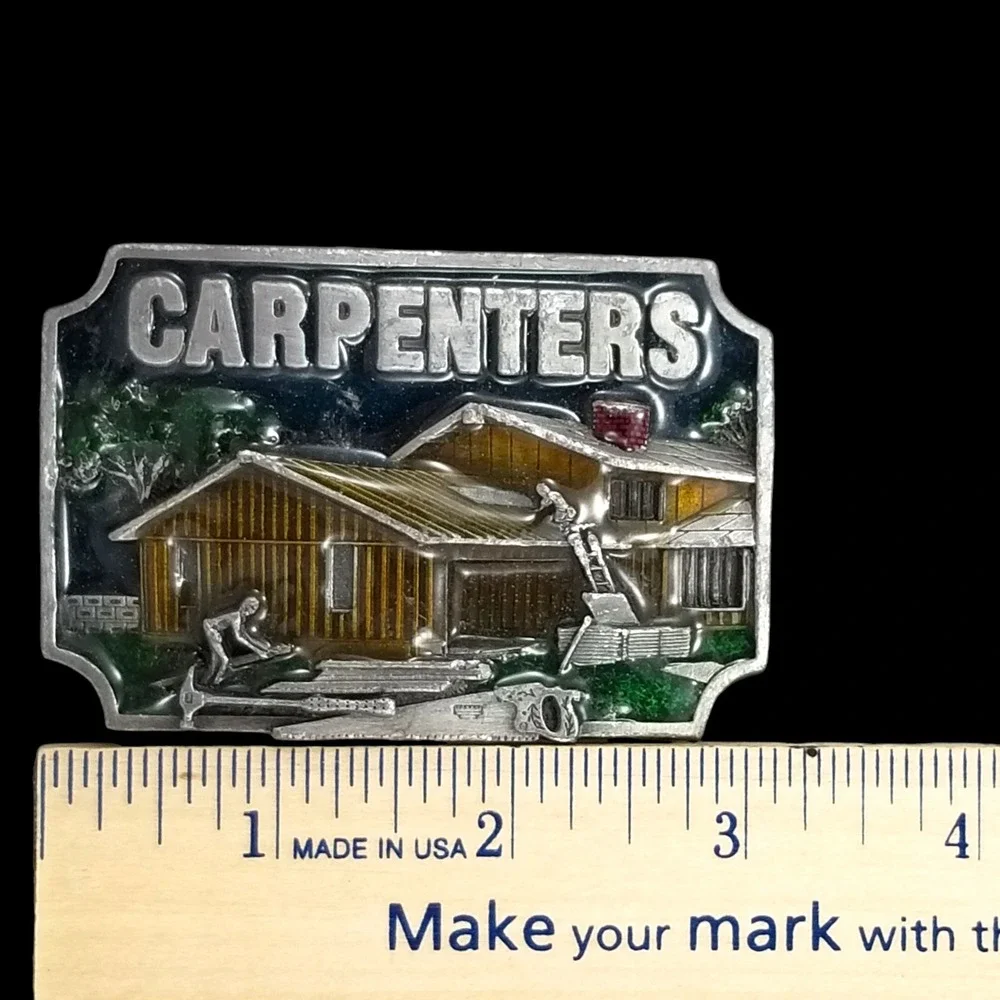 Vintage Carpenters Belt Buckle F-80 Made in USA Pewter Novelty‎ Construction